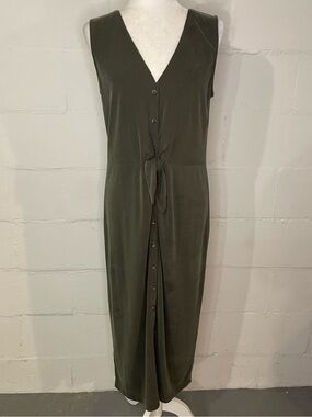 Lou & Grey Olive Button-Front Midi Dress with Tie